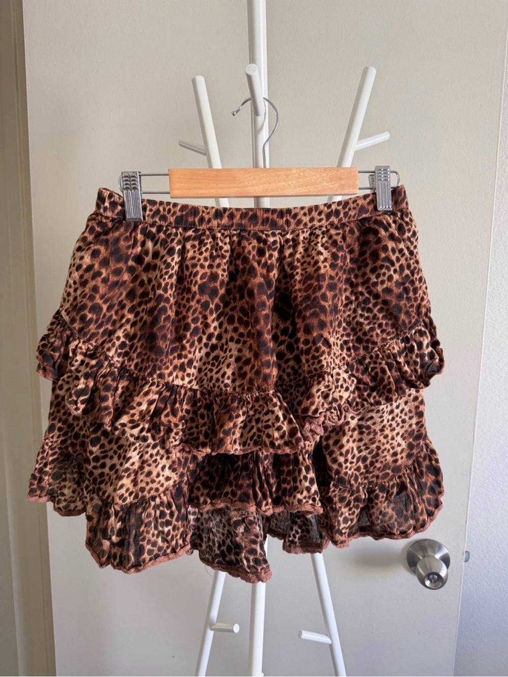 aerie Leopard Print Tiered Ruffle Mini Skirt - Brown